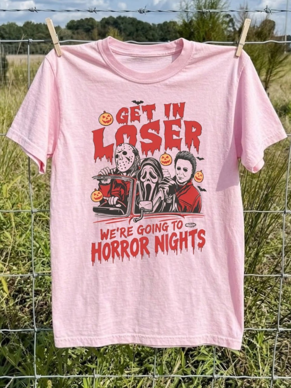 Get In Loser Pink T-Shirt - We're Going to Horror Nights